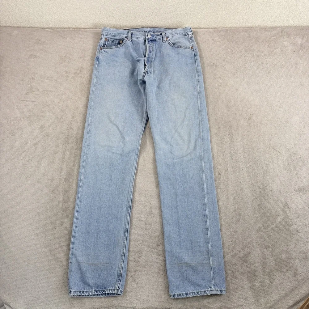 Vintage‎ Levis 501 Jeans Men 34x35 (Tag 36x36) Blue Denim Button Fly Made UK 80s